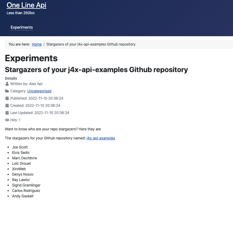 Screenshot Joomla Web Services GitHub GraphQL Api Mashup